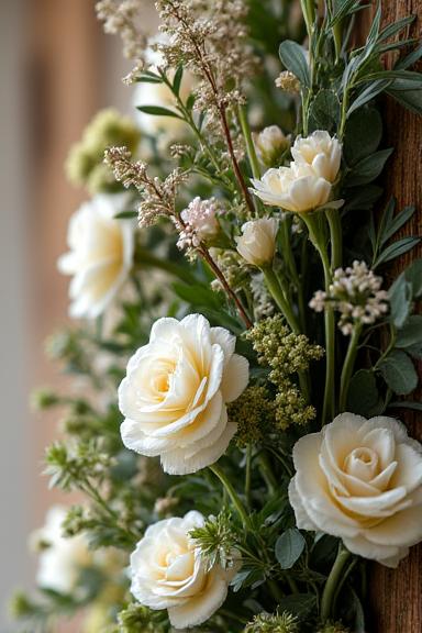 Detalle de una decoración de boda rústica con flores silvestres.